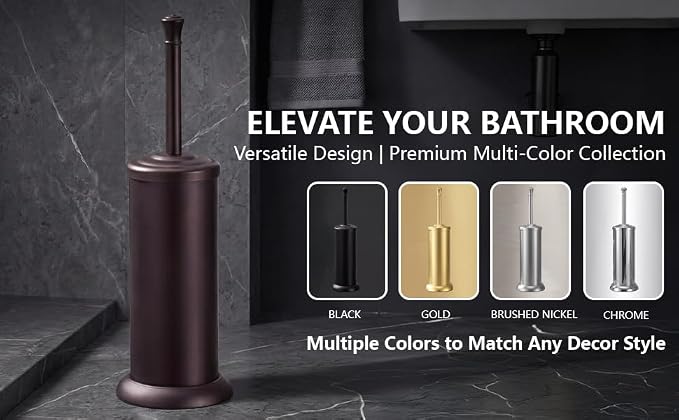 Toilet Brush and Holder Set,304 Stainless Steel Heavy Duty Toilet Brush,Extra Long Handle Toilet Bowl Brush and Holder for Bathroom,Durable,Deep Cleaning,Extra Dense Bristles (Bronze)