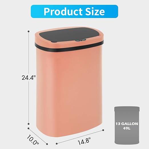 BestOffice Trash Can Broken-Resistant Plastic Touch Free High-Capacity Garbage Can with Lid for Bedroom Bathroom Home Office 49 Liter 13 Gallon Trash Can Automatic Kitchen Trash Can (Pink)