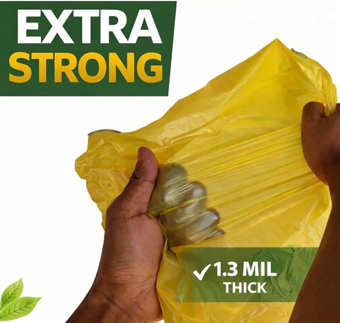 13 Gallon Biodegradable Trash Bags with Drawstrings, 75 Count Plant Based, Code Q Tall Kitchen Compost Bags 50 Liter Bin - Green Garbage Liners - 1.3 mil Thick Heavy Duty and Eco Friendly Trash Bags