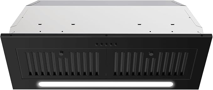 JOEAONZ Range Hood Insert 30 inch, 600 CFM Built-in Kitchen Exhaust Fan Matte Black Stainless Steel, Long Led Light Push Button Vent Hood with Baffle Filter, Kitchen Hood Ducted/Ductless Convertible