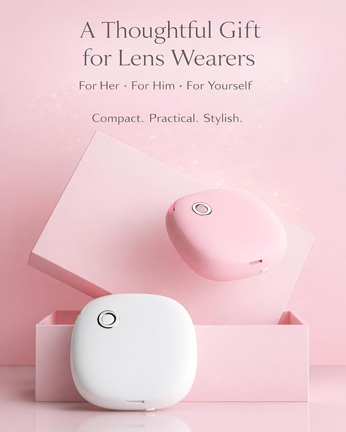 Vastsoon Ultrasonic Contact Lens Cleaner Machine – Portable, Rechargeable Cleaning Kit with 4 Contact Lens Solution Cases, Applicator & Removal Tools – for Travel & Home Use (Pink)