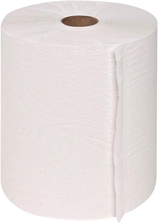 Genuine Joe Embossed Hardwound Roll Towels, 2" Core, 1-Ply, 7.8" x 600', White, 12 Count