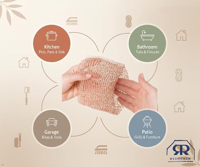 Redecker Large Copper Cleaning Cloth – 10 Pack – Woven Copper Scrubber for Pots Pans Sinks and Stainless Steel – Removes Burnt Food Residue – 10 x 10 in – Made in Netherlands