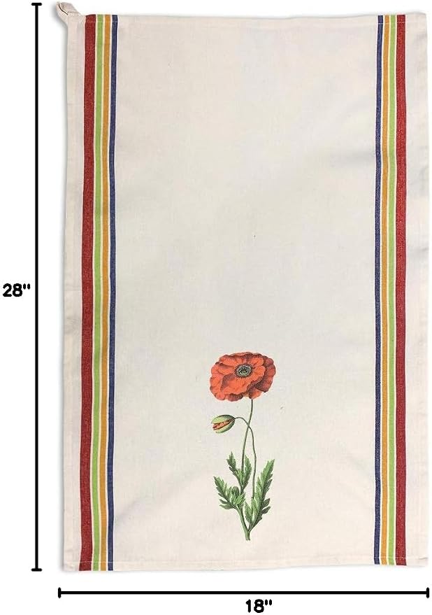 Custom Decor Kitchen Towels Red Poppy Vintage Look Botanical & Flowers Botanical & Flowers Abstract Botanical Cleaning Supplies Dish Towels Multi Stripe Design Only
