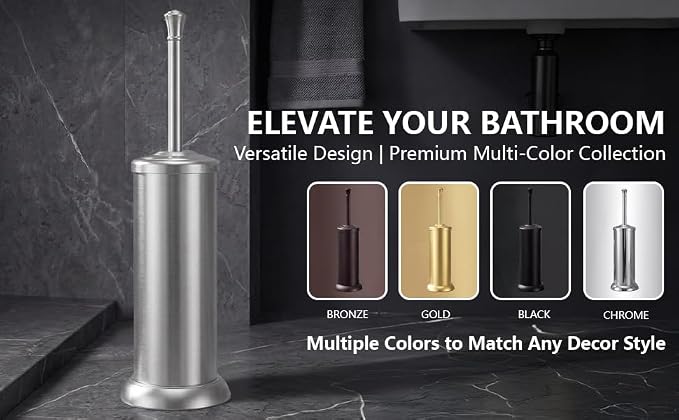 Toilet Brush and Holder Set,304 Stainless Steel Heavy Duty Toilet Brush,Extra Long Handle Toilet Bowl Brush and Holder for Bathroom,Durable,Deep Cleaning,Extra Dense Bristles (Brushed Nickel)