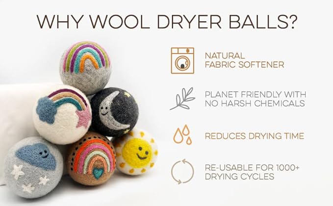 Fluff Ewes Premium Handmade New Zealand Reusable Wool Dryer Balls for Laundry, Baby, Anti-Static Alternative to Liquid Fabric Softener, Plastic Dryer Balls or Dryer Sheets, 18 Pack Bundle
