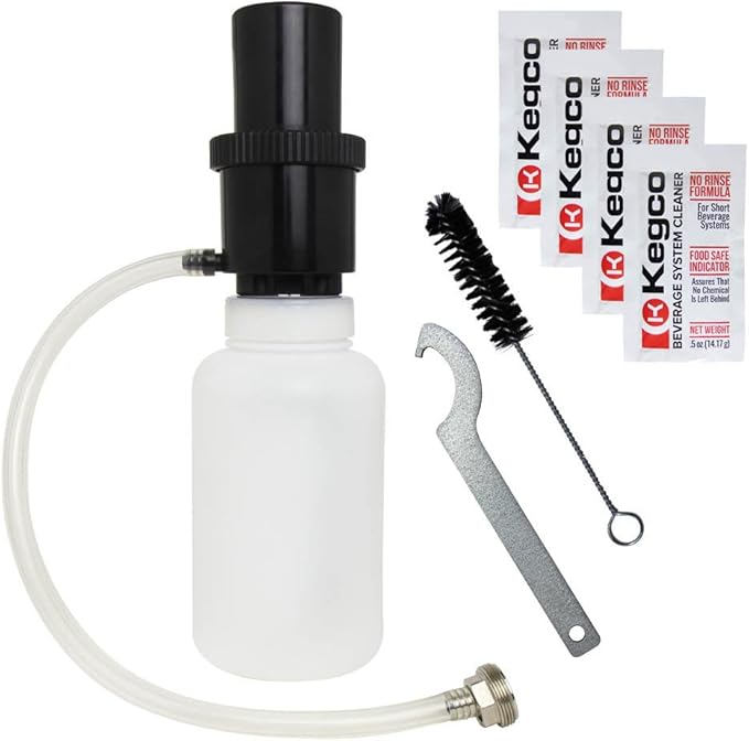 Kegco BF CK-1P04 Beer Line Cleaning Kit Bottle with 4 0.5-oz Packets of Cleaner, 1 quart, Black
