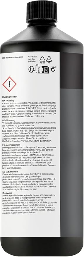JENOLITE Rust Converter for Metal 1 Liter (33.8 fl oz). All in One Fast‑Acting Water‑Based Rust Reformer, Primer & Inhibitor. Converts Rust to a Paint Ready Surface. Made in Britain.
