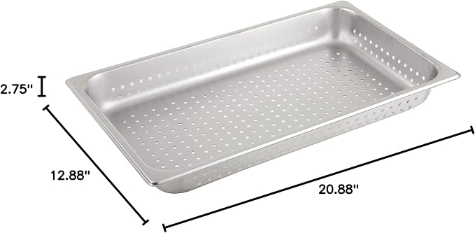 Winco Full Size 2.5" Deep Metal Food Pan/Steam Table Pan, Perforated, 22 Gauge