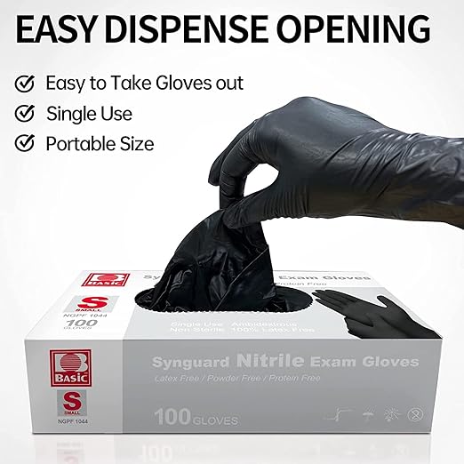 Intco Basic Medical Black Nitrile Exam Gloves 4.5 Mil - Latex-Free & Powder-Free - NGPF 1044 (Case of 1,000), Small