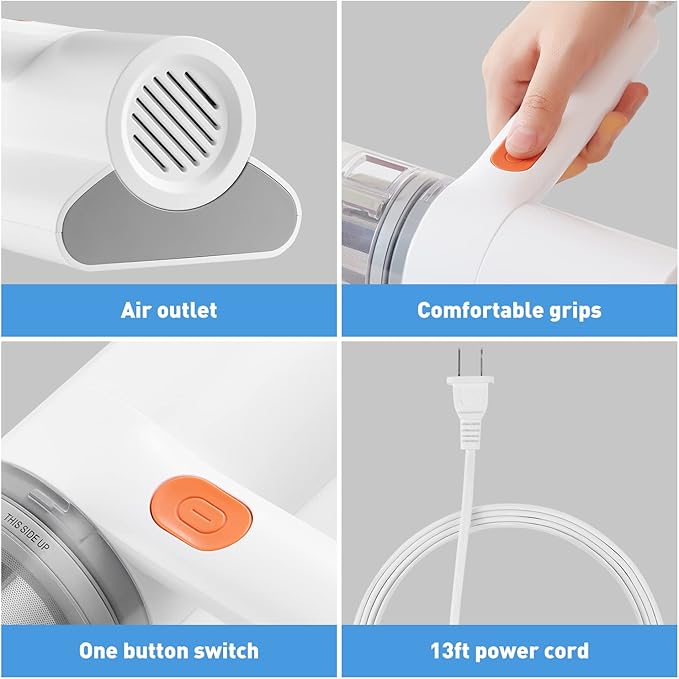 Bed Vacuum Cleaner, Mattress Vacuum Cleaner Powerful Suction, Handheld Couch Cleaner Machine Deep Cleaner for Bed Cleaning, Sheet, Fabric Sofa Vacuuming (White)
