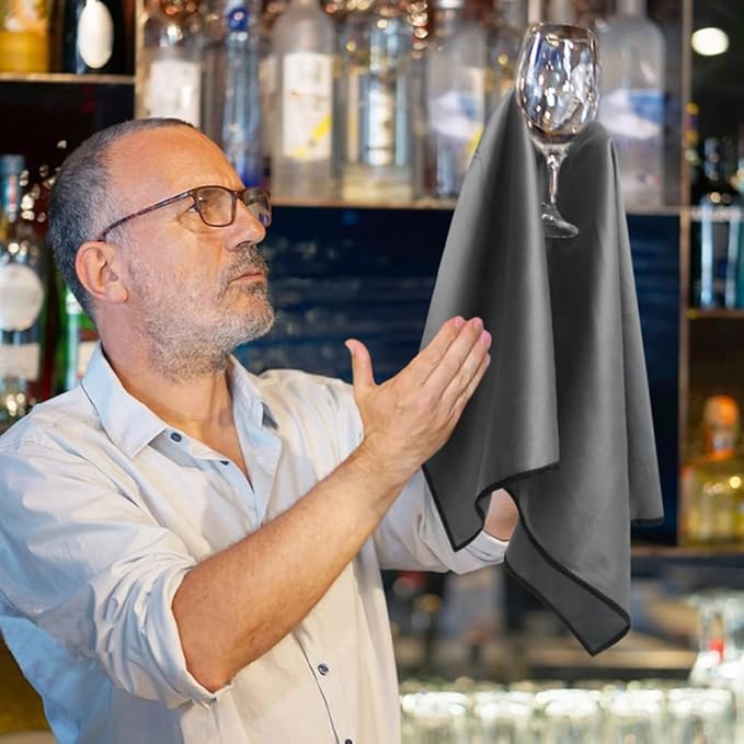 SINLAND Microfiber Glass Polishing Cloths Large Size Thick Lintless Drying Towels for Wine Glasses Stemware Dishes Stainless Appliances 19.5 Inch X 23.5 Inch Pack of 4 Dark Grey