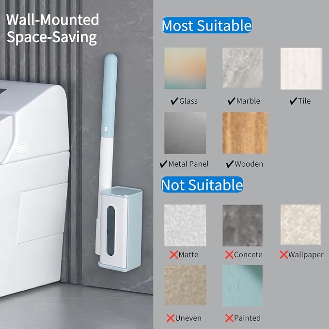Disposable Toilet Bowl Cleaner Wand, Compact Toilet Brush and Holder with 32 Pre-Loaded Cleaner Refills, Wall-Mounted Disposable Toilet Brush Ideal for RV, Camper and Small Bathroom