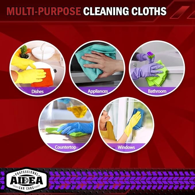 AIDEA Microfiber Cleaning Cloth, 800PK, Microfiber Towels for Cars, Shop Towels Cleaning Rags, Premium Wash Cloths, Absorbent Towel for SUVs, House, Kitchen, Commercial, Cleaning Supplies 12×12"