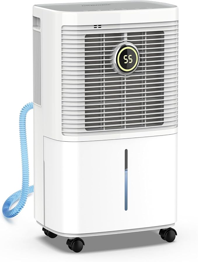 Dehumidifier for Basement & Large Room, Color Humidity Ring Light, Quiet for Home & Bedroom, Drain Hose Included, 3 Modes, Auto Humidity Control (Off-White, 2500 Sq.Ft)