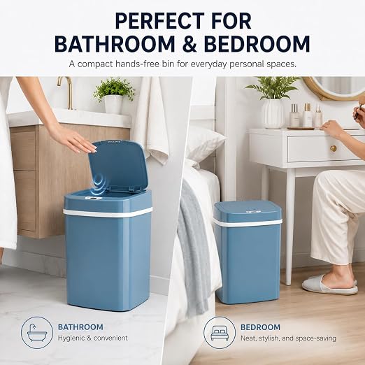 DZT-12-5S Smart Motion Sensor Trash Can 10.3 * 7.8 * 14.1inch | 0.3s Fast Opening, Auto Close & Touch-Free Operation for Home and Office (Blue)