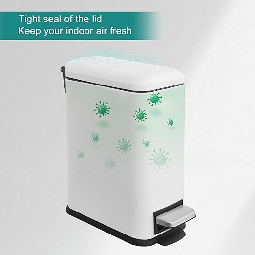 1.3 Gallon Stainless Steel Trash Can - Small Bathroom & Office Waste Bin with Lid, Compact Design, Durable Metal Construction, (White)