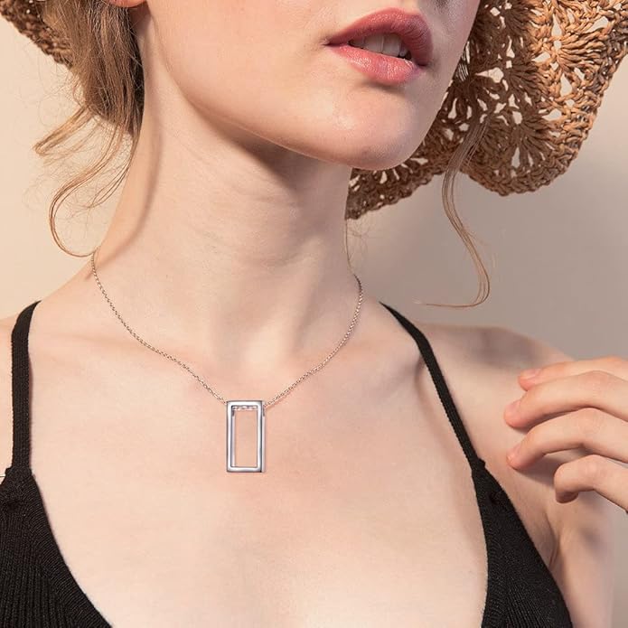 DAOCHONG 925 Sterling Silver Geometric Shapes Necklace Triangle/Rectangle/Rhombus/Circle Pendant Necklace for Women Jewelry Gifts