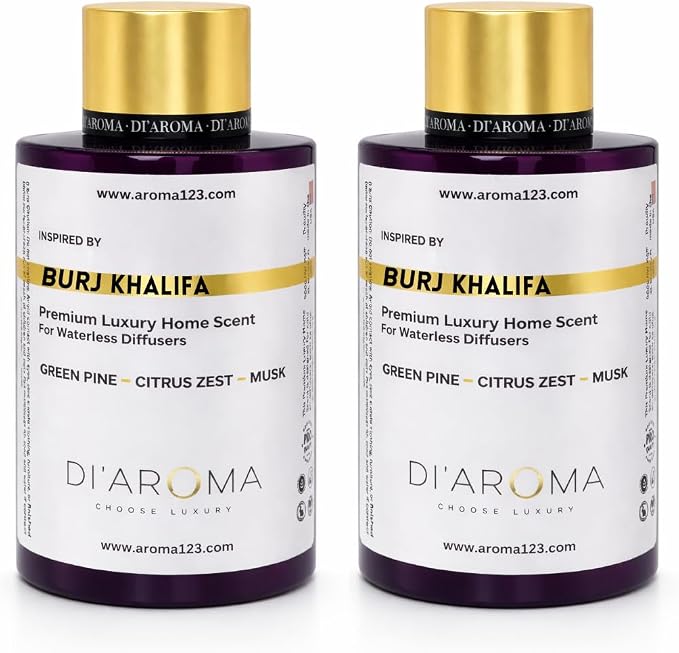 Di’Aroma Burj Khalifa Aroma Oil Blend Plastic Purple Bottle 120ml Pack of 2, Resort Collection, Diffuser Aroma Oil Blends, Waterless Diffuser, Made in USA (Pack of Two 120ml)