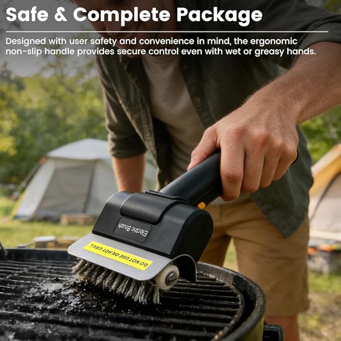Electric Grill Brush for Outdoor Grill, 700–800 RPM Stainless Steel Bristles, 304 Removable Brush Head, Cordless & Type-C Rechargeable Grill Cleaning Tool for Outdoor BBQ, Griddles and Grates