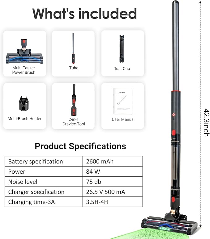 EZ SPARES Ultra-Light Handheld Stick Vacuum Cleaner,Featherweight Stick Cordless Vacuum,Lightweight Vacuum with Crevice Tool for Ceiling,Shelves,Corners,LED-Brushhead,Rechargeable(Pencil-Style,Grey)