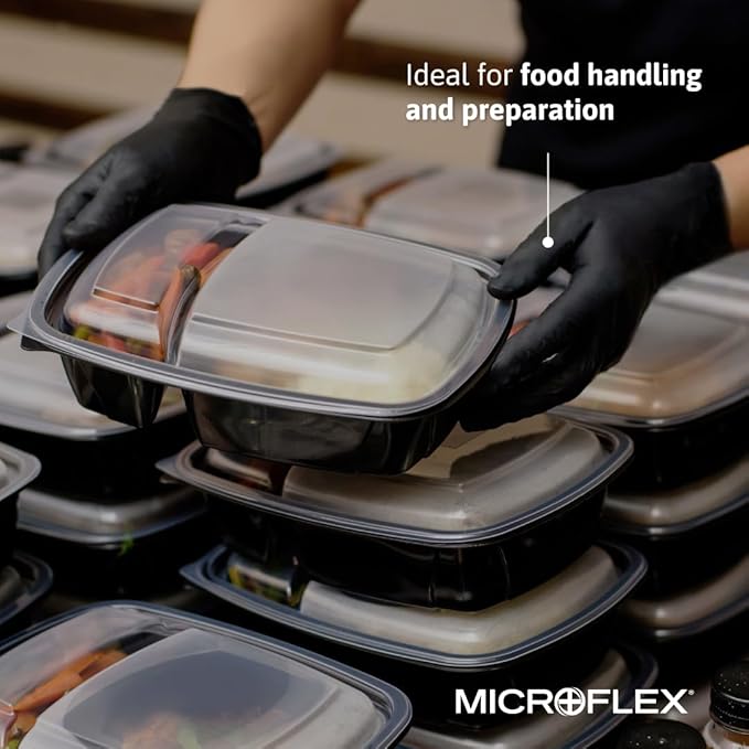 Ansell MICROFLEX MidKnight MK-296 Disposable Nitrile Gloves for Automotive w/Full Texture - Small, Black (Case of 1000)
