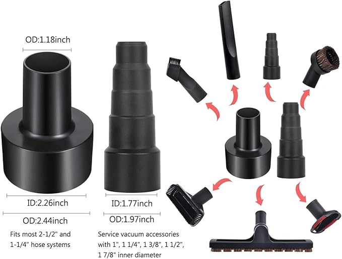 11 Pack Vacuum Attachments for Shop Vac Accessories, 1 1/4" Vacuum Attachments with Hardwood Floor Brush, 2 1/2" to 1 1/4" Vacuum Hose Adapter & 1 7/8" to 1" Adapter for shop Vac Attachment