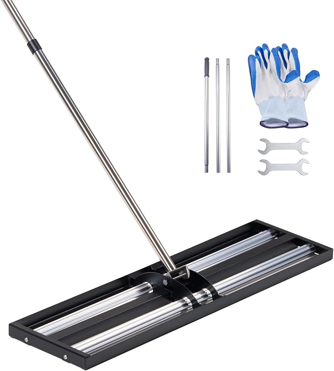 VEVOR Updated Lawn Leveling Rake with Roller, 30" x 10" Stainless Steel Lawn Leveler with 83.9" Adjustable Handle, Heavy Duty Yard Leveling Rake, Effort Saving Lawn Leveling Tool for Yard Golf Court
