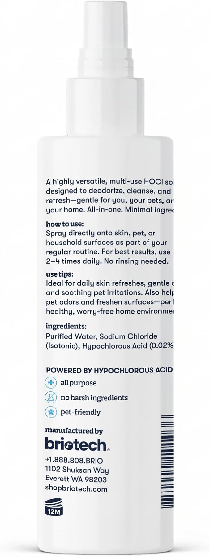 BRIOTECH Pure Hypochlorous Acid Spray and Cleanser, Original Premium HOCl Topical Solution, Multi-Purpose Cleaner, Family Approved & Pet Friendly, 8.5 fl oz