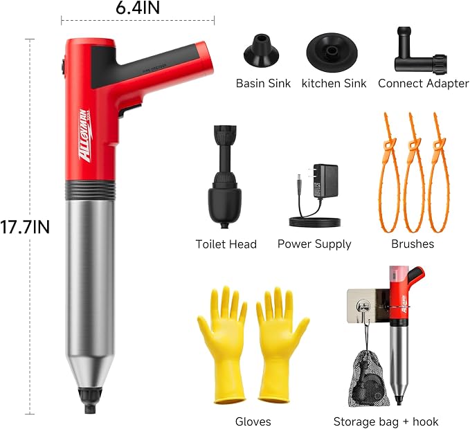 Alloyman Electric Toilet Plunger - Powerful High Pressure Toilet Unclogger, Plungers for Bathroom, Floors, Shower, Safe and Portable Toilet Unclogged Tool
