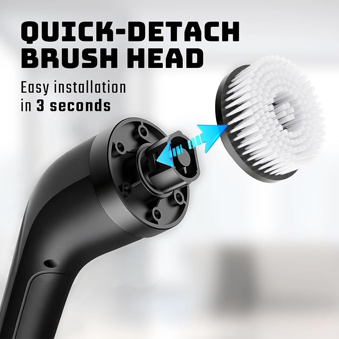 Highyes Electric Spin Scrubber, Powerful 2-Speed Cleaning Brush, | IPX7 Waterproof with 7 Reusable Brush Heads & Extendable Handle, for Bathroom Toilet Shower Kitchen Wall Tile Floor Grout