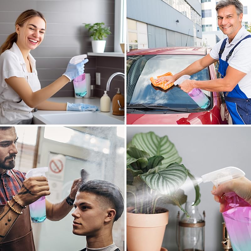 Plastic Spray Bottle 16.9oz Empty Spray Bottles Refillable Container Trigger Sprayer for Cleaning Solutions, Water, Plants, Pet, Essential Oils, Hair, 2 Pack (gradient)