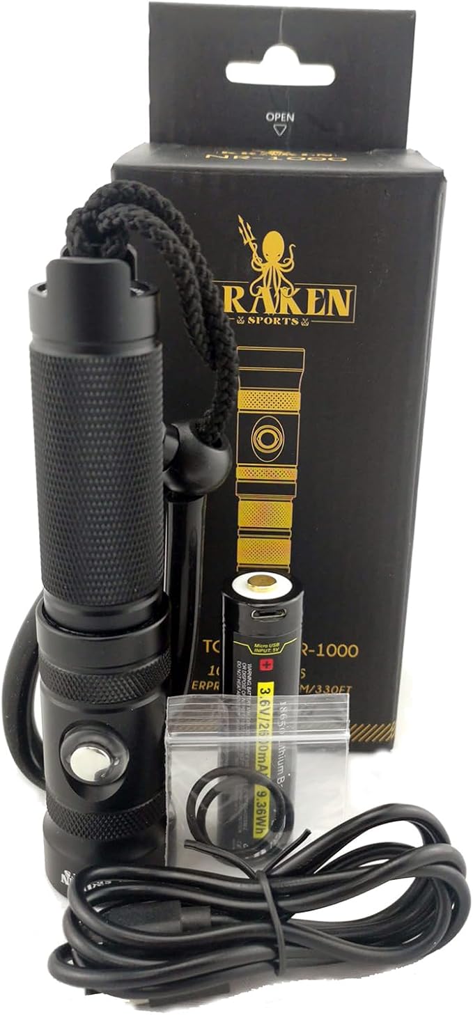 Kraken Sports NR-1000 Back Up Dive Light 1000 Lumens, 330ft/100m Depth Rating, 90 Minutes Burn Time at Full Power, Purple