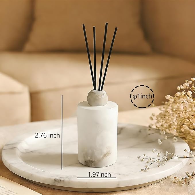 Marble Essential Oil Diffuser Bottle Empty Aromatherapy Reed Diffuser Fragrance Home Decor Bathroom Living Room Spas Gift Set Stone Roma Diffuser Jar (White, Cylindrical, 50, Milliliters)