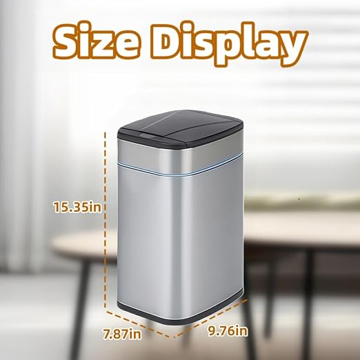 Garbage Can with Lid, Intelligent Sensor Opening and Closing, Small Garbage Can for Living Room, Bedroom, Kitchen and Bathroom (2, Square Silver)
