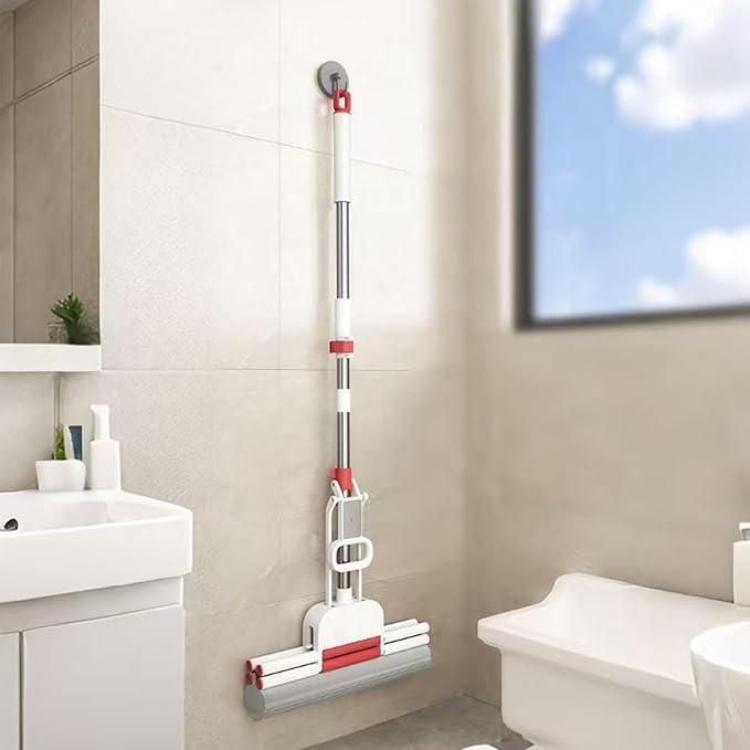 Sponge Mop PVA Mop Thickened Stainless Steel No-Swivel Design for Deep Cleaning Includes 1 Frame and 2 Extra Refill Heads Suitable for Tiles Floors Bathrooms and Home Use 13 Inch