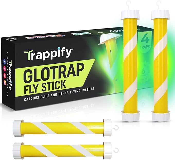 Glow-in-The-Dark Flies Stick by Trappify: Indoor & Outdoor Flying Insect Trap | Water-Resistant Sticky Traps for Fruit Fly Traps for Indoors and Fly Trap Indoor (4 Pack)
