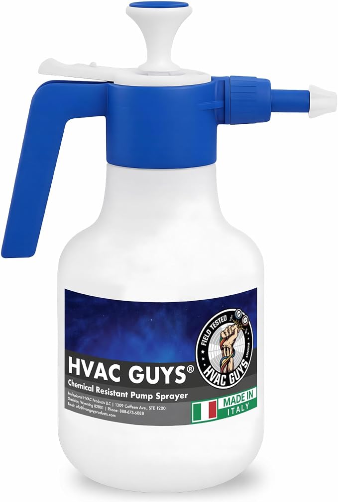 HVAC Guys Coil Cleaner Pump Sprayer | Handheld Chemical Pump Sprayer with 360° Spray Angle | Adjustable Nozzle, EPDM Seals | 48 oz Capacity
