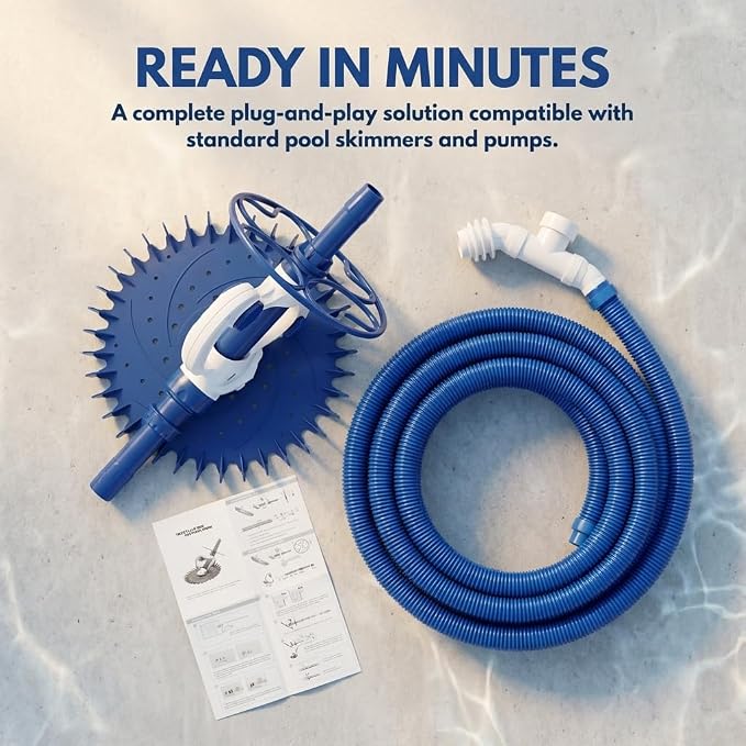 Automatic Pool Cleaner for Inground & Above Ground Pools, Powerful Suction-Side Pool Vacuum Sweeper with 33FT Hose, Efficiently Climbs Walls for Spotless Cleaning