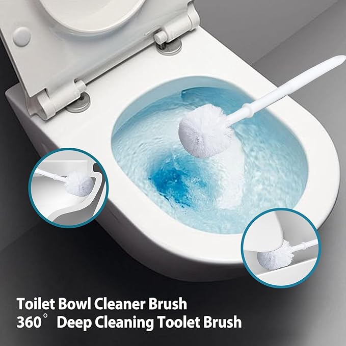 Novelty Toilet Brush Holder, Mini Toilet Shaped Ceramic Bathroom Decor with Self-Draining Base & Brush - Unique Funny Gift for Home, Office Desk Organizer (White)