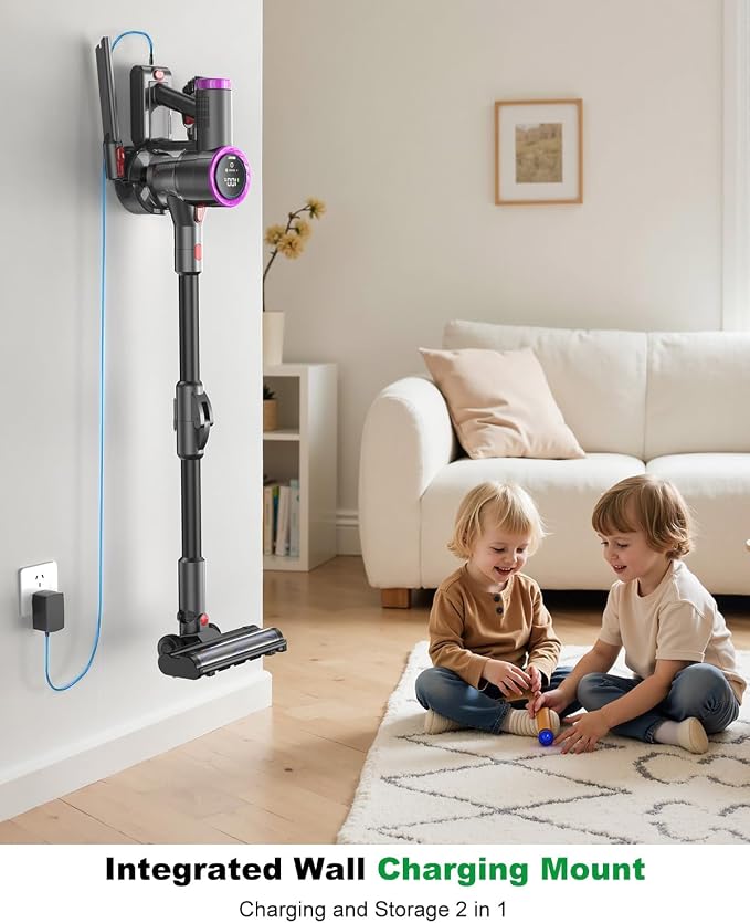 Cordless Vacuum Cleaner, Stick Vacuum Foldable Rechargeable, Powerful Suction Lightweight Vacuum Cleaners for Home,Anti-Tangle,Self Standing for Pet Hair Hardwood Floor Carpet