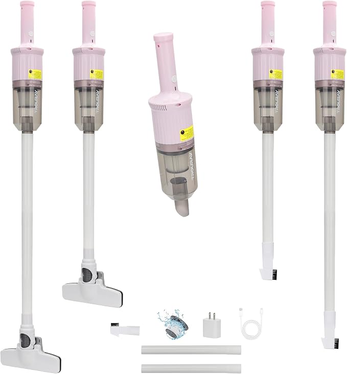 6-in-1 Rechargeable Household Stick Vacuum Cleaner, Convertible to Handheld, for All Kinds of Cleaning in Your Home on Hard Floors, Upholstery, Sofas, Cars (Pink)