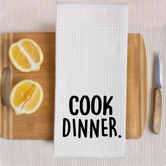 Cook Dinner Funny Kitchen Towels 2 Pack, Cute New House Gift for Hostess, Mother's Day Birthday Housewarming Gift for Mom, Auntie, Friends