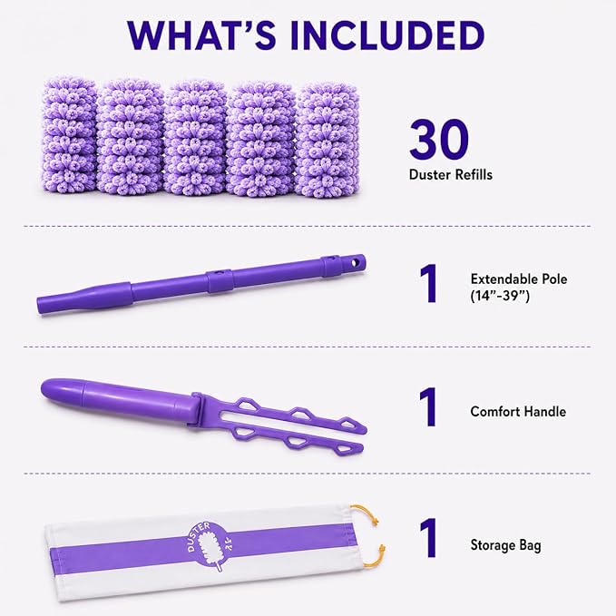 30 Count 360°Heavy Duty Duster Refills(for Swiffer), Multisurface Duster Refills Only, Unscented Disposable for Cleaning with 4X Microfibers for Electronics, Furniture, Blinds, Ceiling Fans