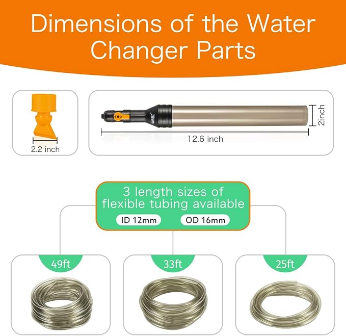 hygger Upgrade Aquarium Water Changer Kit, Semi-Automatic Fish Tank Gravel Cleaner, with 25 FT Water Hose, Flow Control Valve