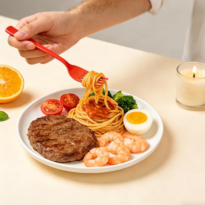 MOACOCK 200 Count Red Plastic Silverware, Heavy Weight Plastic Forks Spoons Disposable Utensils Cutlery Set for Wedding Party Supplies Everyday Use