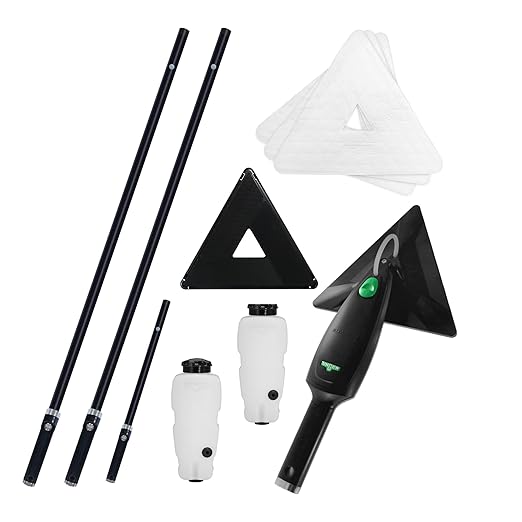 Unger Commercial - Indoor Window Cleaning Kit - 11 ft Stingray Refillable System with Extension Poles, Triangle Cleaning Pads and 2 Refill Bottles - SRKB1