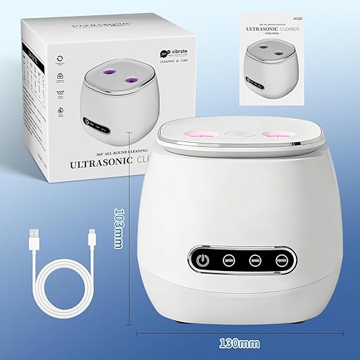 Ultrasonic Retainer Cleaner Machine, Dental Cleaning Pod for Dentures, Aligners, Night Guards, Braces, Toothbrush Heads & Jewelry, 45kHz Retainer Cleaner with 3 Modes & Digital Timer