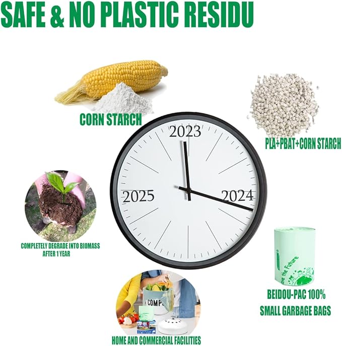 BEIDOU-PAC 1-2 Gallon Flap Tie Compostable Trash Bags, 300 Count Small Compost Bags, Biodegradable Kitchen Garbage Bags, Food Scrap Waste Bags for Countertop Bin, ASTM D6400, US BPI Certified