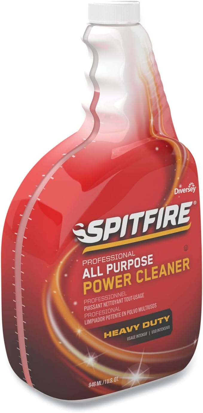 Spitfire Professional All Purpose Heavy Duty Power Cleaner Degreaser, Removes Dirt Grime and Black Heel Marks, 32 Fl Oz bundled with Microfiber Cloth
